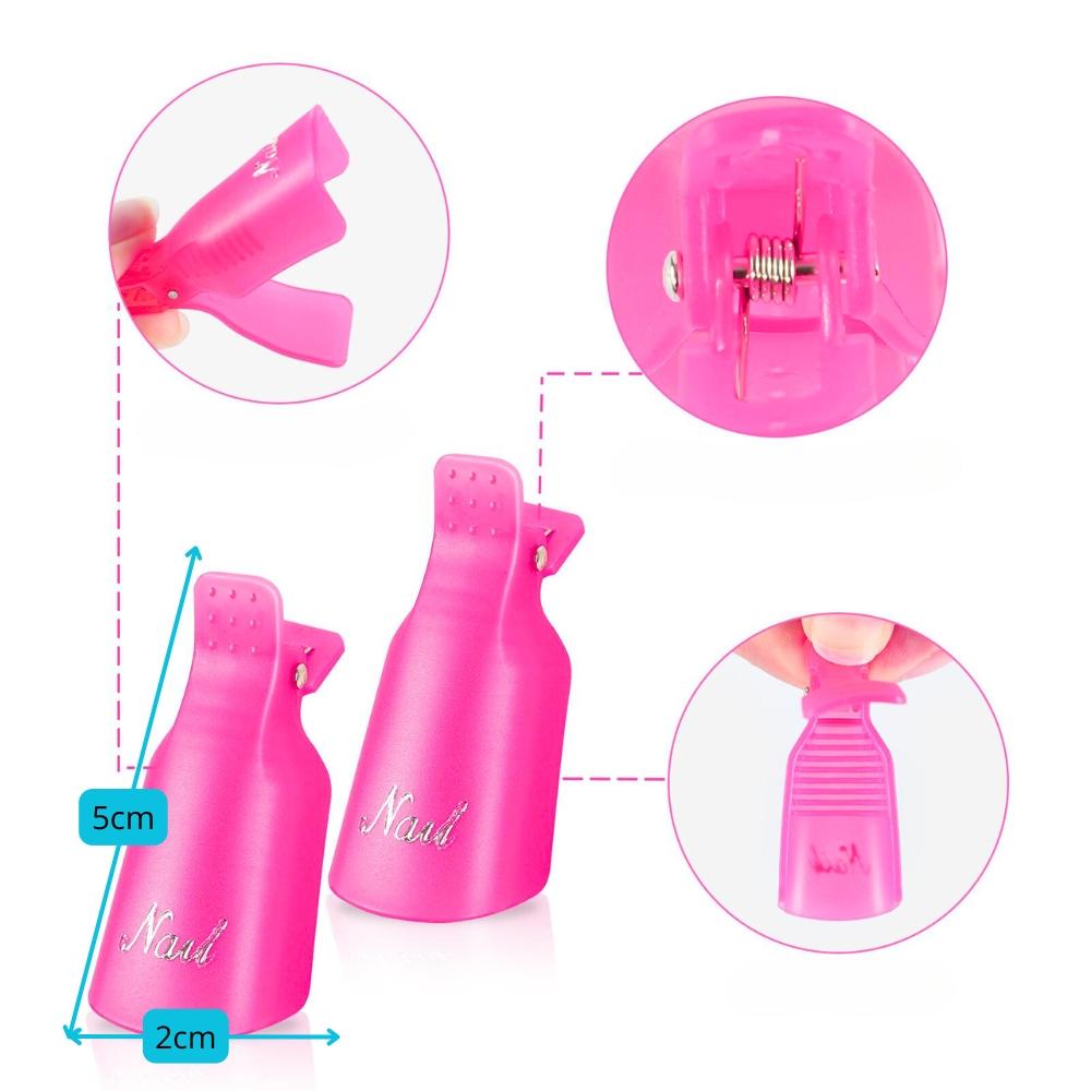 Set of 10 nail clips, nail polish remover, gel hybrids, pink