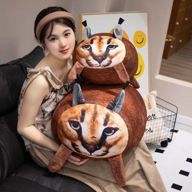 Oreiller Chat Caracal en Peluche Douce Réaliste à Poil Long pour Cadeau d'Enfant et Décoration de Maison