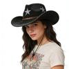Western-style Tibetan Cowboy Hat for Men and Women, with Five-pointed Star Print, Faux Suede, Rivets, Wide Brim, Outdoor Riding Sun Protection Hat