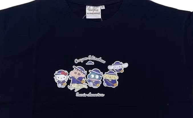 Casual Crayon Collaboration Short Sleeve Hello Kitty Hangyodon Pompompurin Cinnamoroll Crayon Shiro Black [Sanrio] Shin-chan T-Shirt Shin-chan Women's