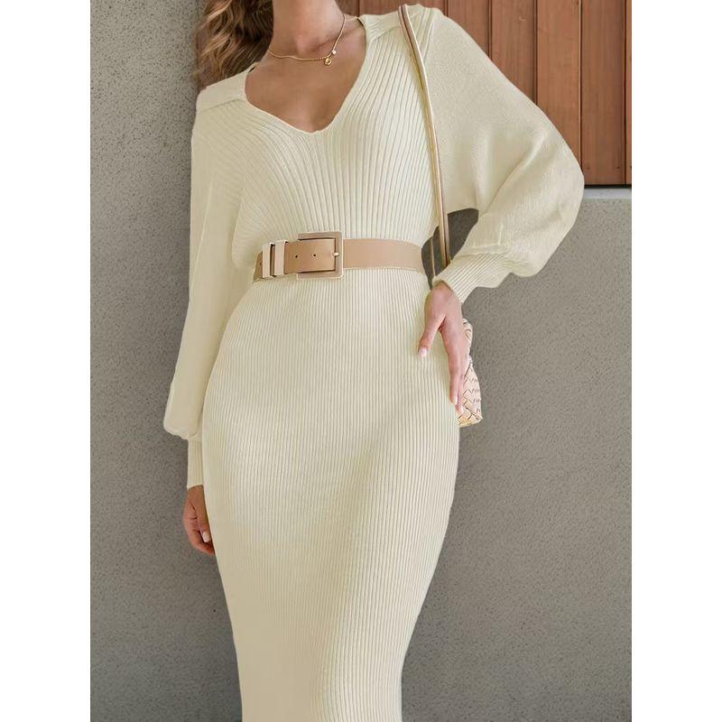 Western Style New Fashion Lace-up Slim fit Knitted dress Knitted Long Sleeved Dress