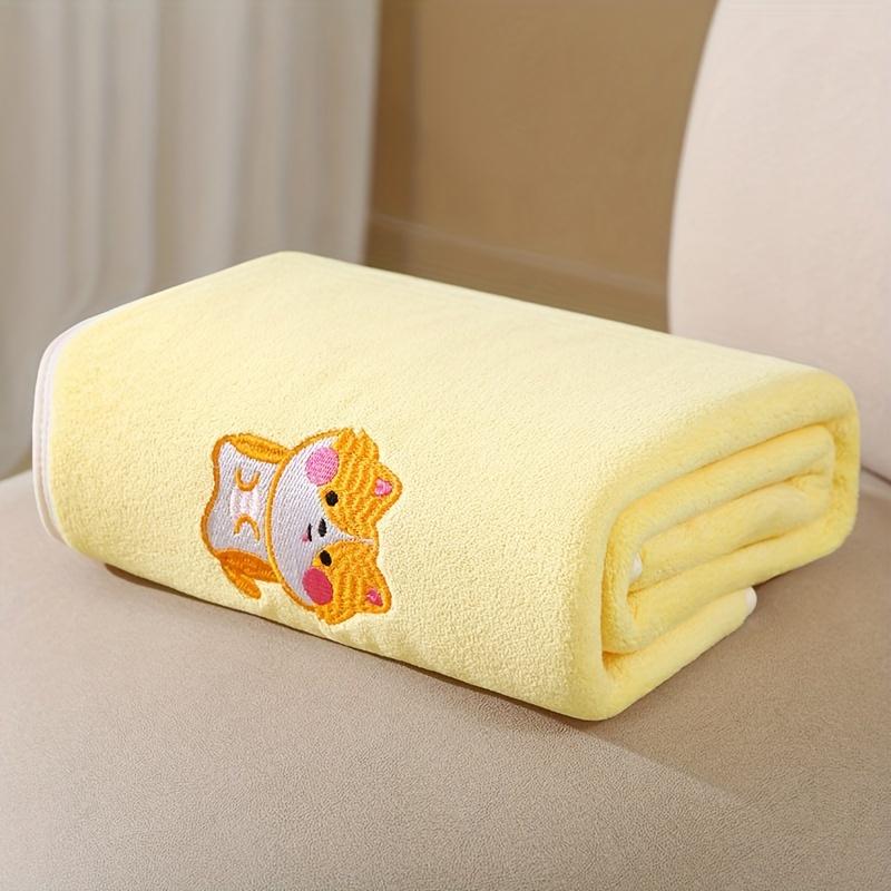 Baby Bath Towel Super Soft Absorbent Bath Fast-Drying Towel Cartoon Embroidery Blanket Coral Fleece Thickened