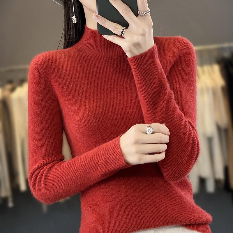 INDFS Women's Fashion Casual Fall Winter Solid Color Print Long Sleeve Half Turtleneck Sweaters