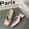 Silver Thick Heel Bow Half Slippers Women's Summer 2025 New Mary Jane Outer Wear Versatile One-word Bag Head Sandals