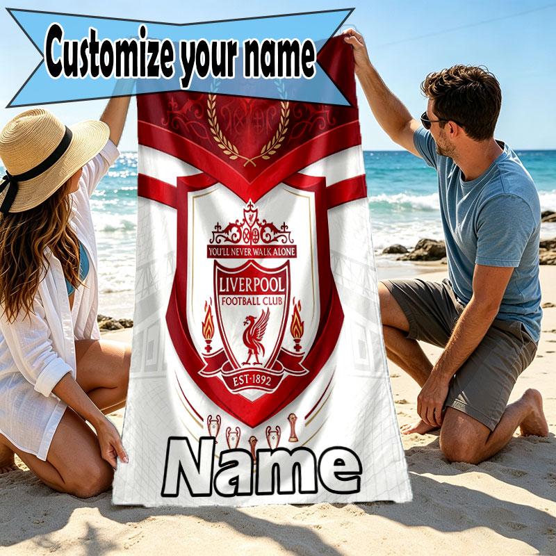 Custom Name Personalized Liverpool Football Club Print Beach Towel, for Trip Camping Beach Party Home Decor, Birthday Gift for Family & Friends
