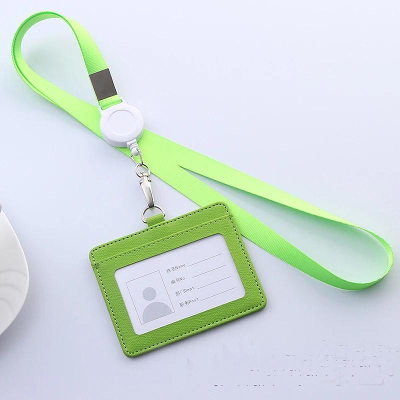 Retractable Lanyards ID Badge Holder Leather Bank Bus Pass Card Case Cover Men Women's Bank Credit Card Holder Strap Cardholder