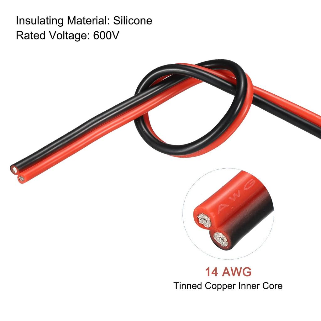 uxcell Silicone Resin Parallel 14AWG 14 Red and Twisted Standard Flexible Tin Plated LED Lamp Ribbon Extension Cable for Internal Wiring in Cars Wire,