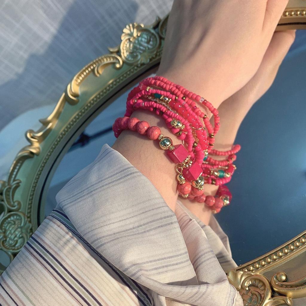Bohemian  Creative Rice Bead Bead Bracelet 8 Combination Turquoise Elastic Bead Bracelet