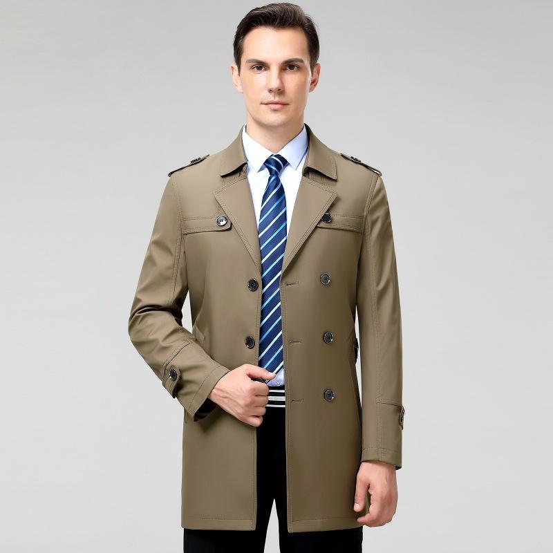 Spring and Autumn Men's Windbreaker Mid-length Business Casual Loose Large Size Middle-aged Dad Wear Thin Jacket