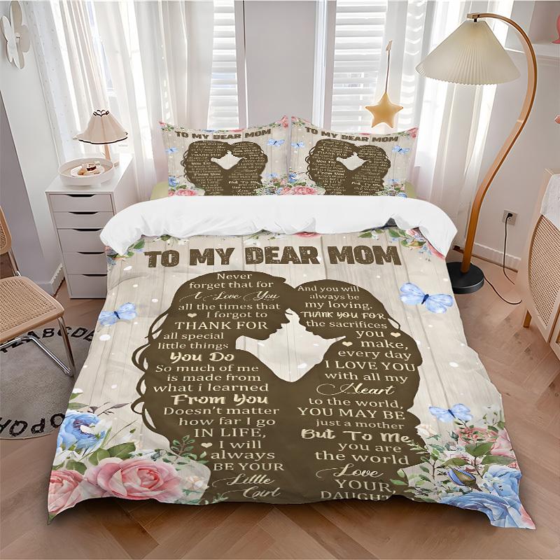 3PCs Mother's Day Gift Design Cover Set, Breathable Fabric, Machine Washable (1 Duvet Cover + 2 Pillowcases) (Without Quilt) Yy250911084