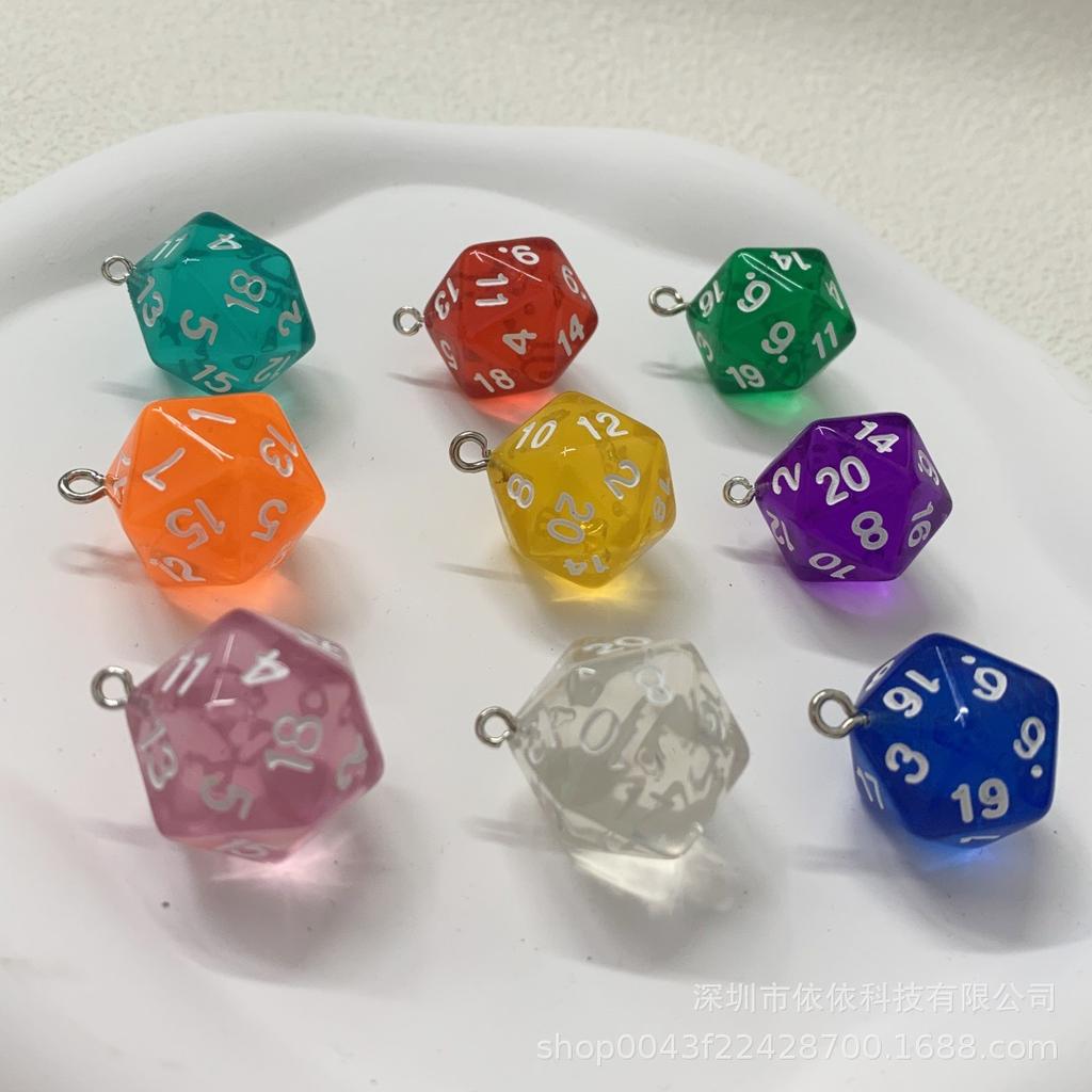 Manufacturer's real shot 20-sided sieve dice transparent solid color multi-sided dice bag pendant earrings keychain DIY accessories