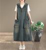 Denim Hooded Camisole with Long Loose [Mouhoukyo] Women's Dress, Sleeveless, Tunic, Dress, All-in-One, Pockets, Length, Fit, Figure-Flattering,