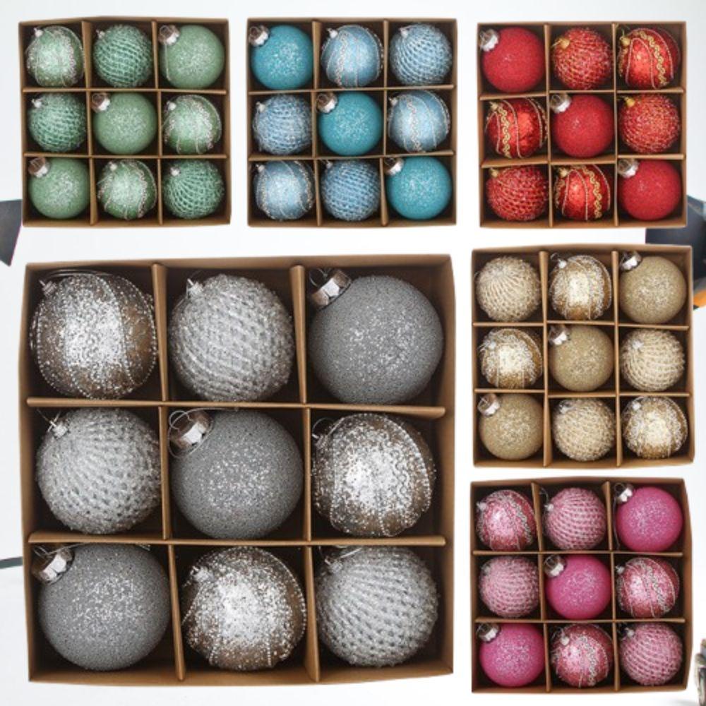 9pcs 8cm Christmas Hanging Balls Set Glitter Xmas Tree Ornaments  Home New Year Gifts