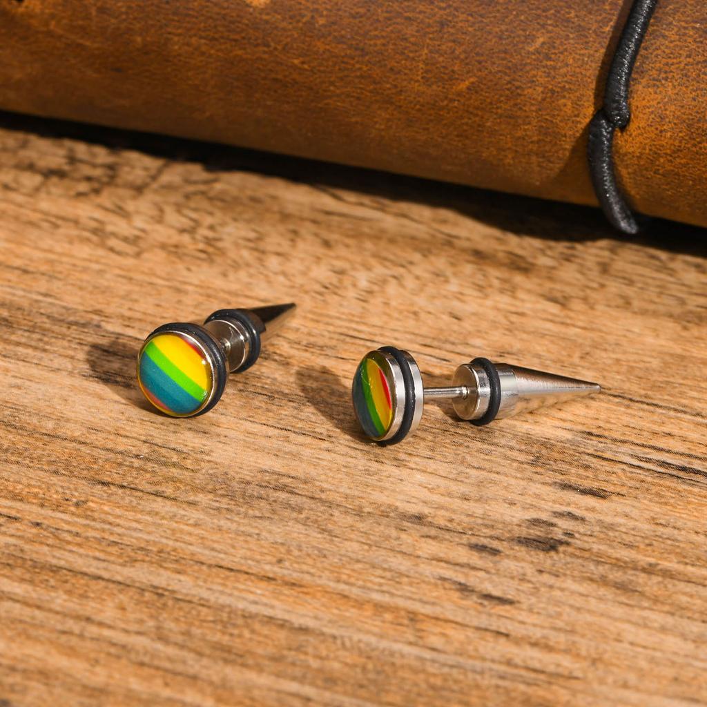 LGBT Pride Stud Earrings for Men Women,Anti Allergy Stainless Steel Rainbow Round Small Earrings,Gay Lesbian Couple Jewelry