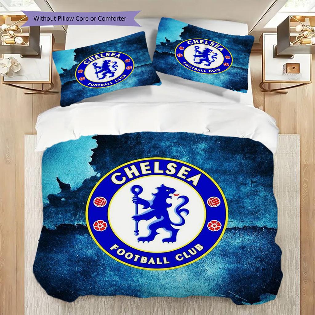 Chelsea Football Club Emblem Display Three-piece Set (1 * Duvet Cover + 2 * Pillowcase, Without Core) 2D Flat Soft and Comfortable