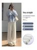 145 Women's White Wheat Ear Wide-Leg High-Waisted Velvet Chenille Casual Pants – Autumn/Winter Petite 150