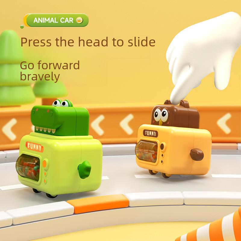 Adorable Cartoon Animal Push And Go Car With Pressable Head And Sound Rattle