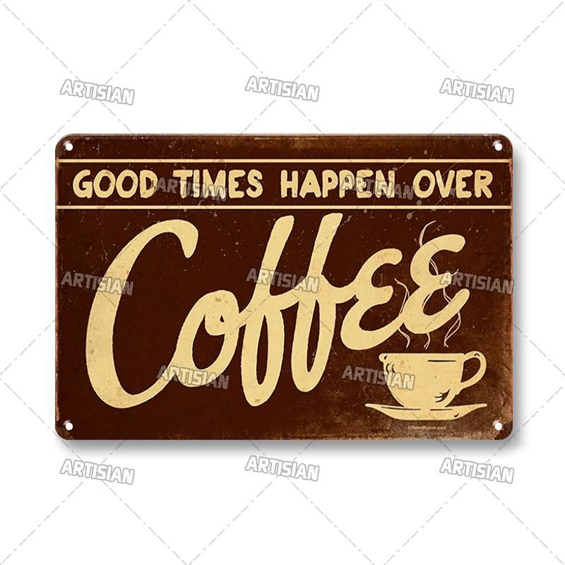 Vintage Coffee Metal Tin Sign Decorative Plate Retro Tea Time Metal Poster Home Bar Cafe Indutrial Decor Old Wall Metal Signs