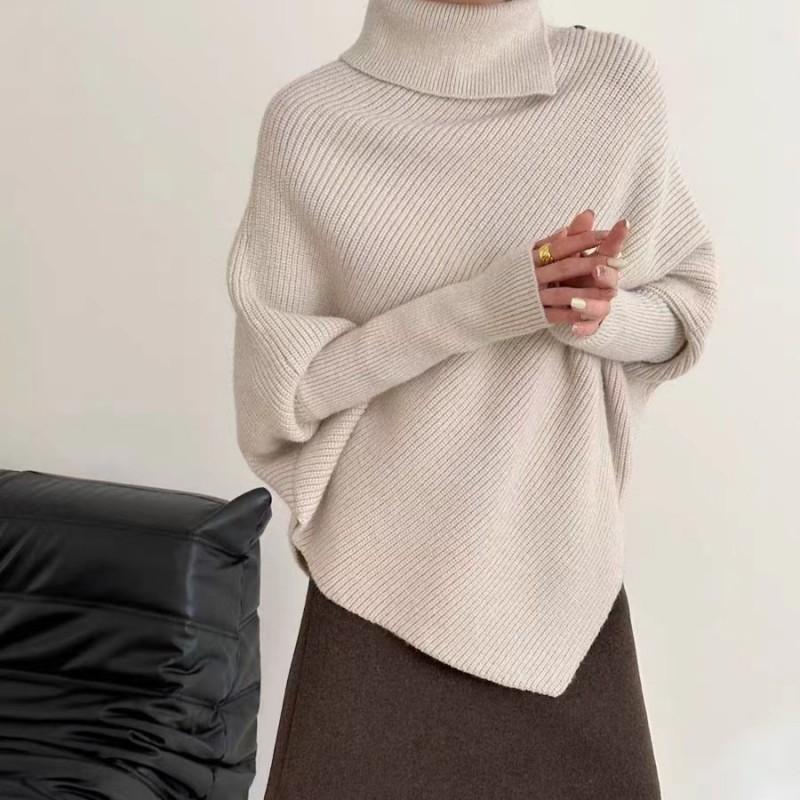 Womens Oversized High Neck Knit Sweater With Batwing Sleeves Korean Style Layering Top Winter