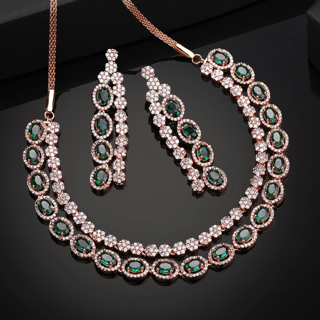 Set de colier Estele placat cu aur roz și piatră albă strălucitoare cu smarald CZ pentru fete/femei