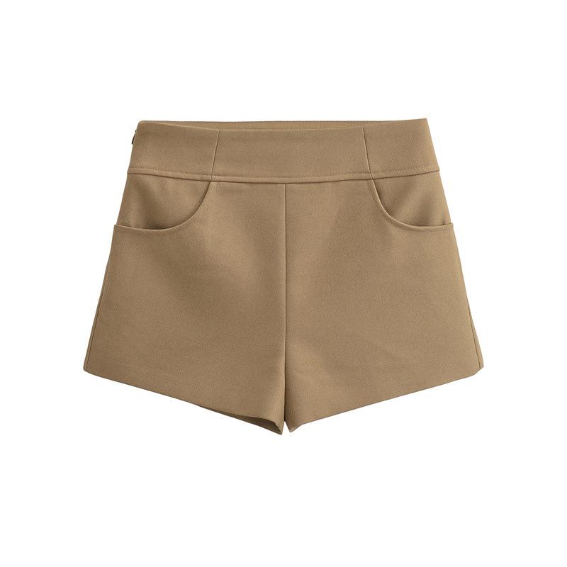 2026 Women's Slim High Waist Khaki Suit Shorts - Elegant, Straight Leg Casual Hot Pants