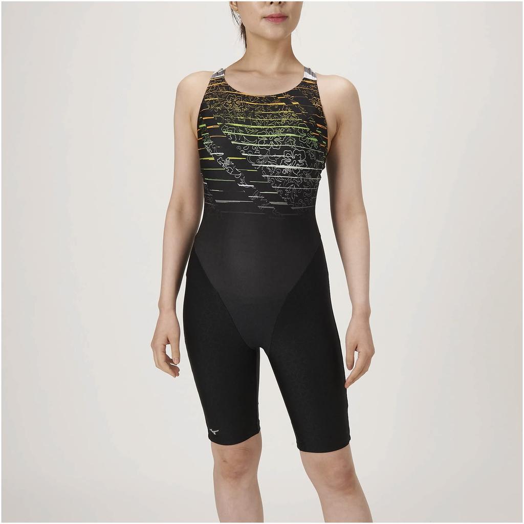 MIZUNO STROKE ONE Aya Size 95 x Size for Fitness and Gym Use Women's All-in-One (Peace Back) Swimsuit, Collection, N2JG2307, (Black Orange), M,
