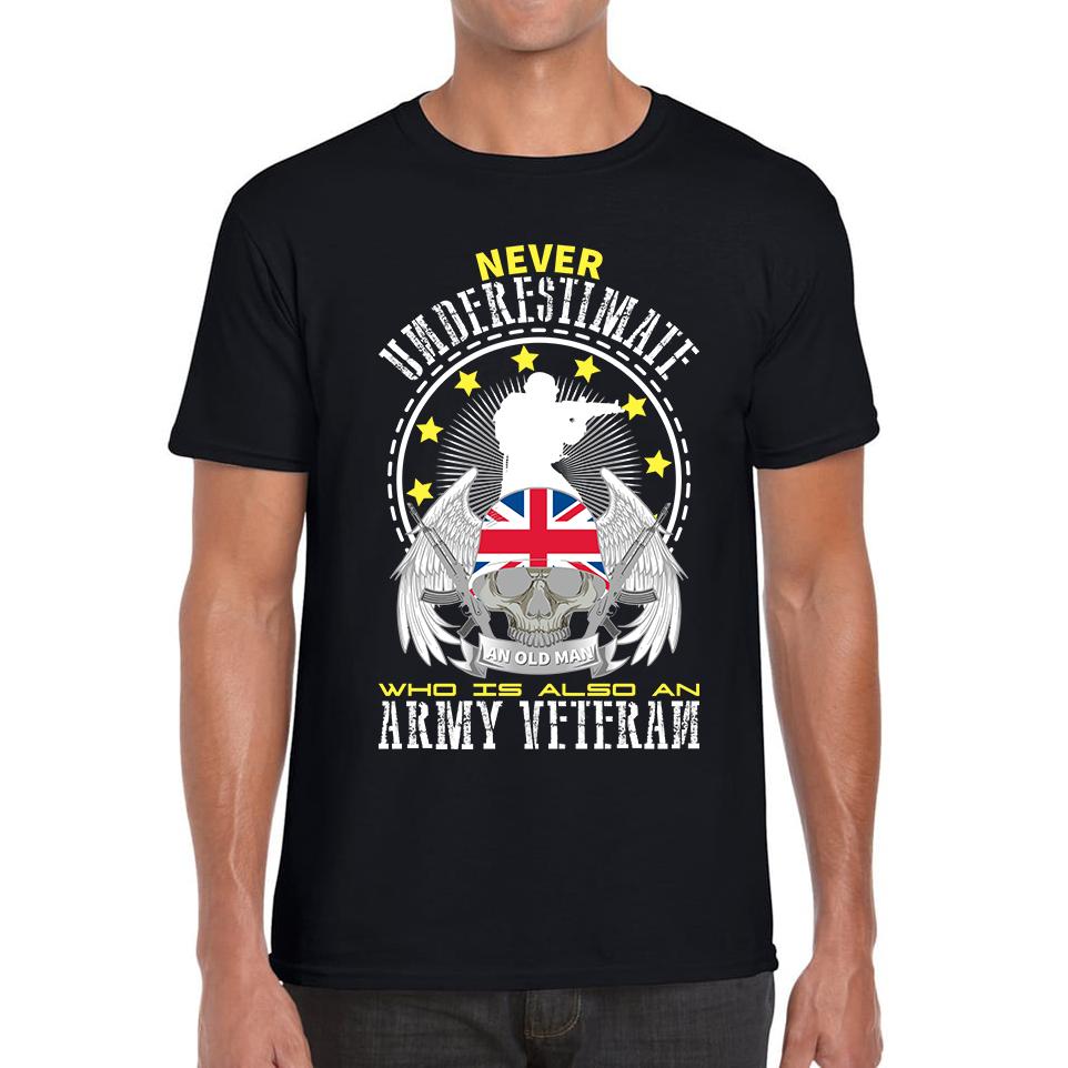 Never Underestimate Who Is Also An Army Veteran Unisex Mens T Shirt Womens Tops Tees S