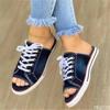 2026 Fashi Women Canvas Sandals Breathable  Slippers Lace Up Open Toe Ladies Faux Denim Flat Shoes Zapatos Mujer