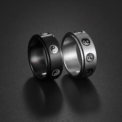 Fashion Yin Yang Tai Chi Stainless Steel Spinner Rings For Women Men Trandy Chinese Style Rotatable Fidget Ring Men Wedding Band
