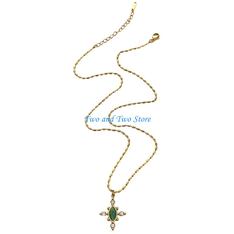 HX6F Unique Geometric Crosses Necklace For Women Stainless Steel Jewelry With Crystals Detail Elegant Gift