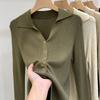 Lapel Long-sleeved Knitted Bottoming Shirt Spring and Autumn New Top Long-sleeved Women's Sweater Tide