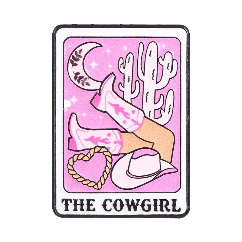 The Cowgirl Tarot Cards Enamel Pin Sweet Western Cowboy Boots Cactus Heart Rope Brooches Lapel Badge Jewelry Gift for Friends