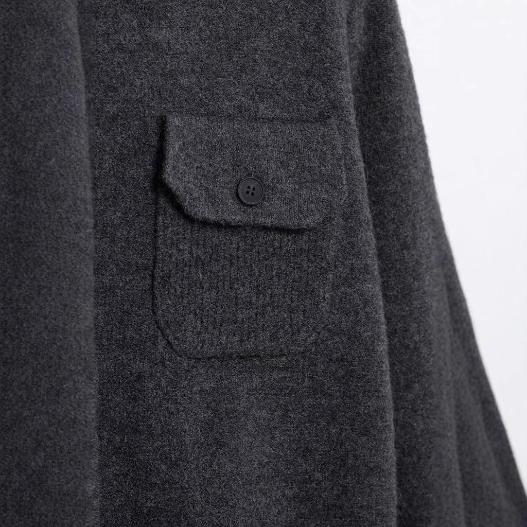 Women's Spring Polo Collar Single-Breasted Knit Cardigan Coat with Pockets