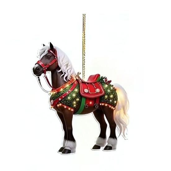 Christmas Pony Ornament 2D Acrylic Hanging Decor for Car And Tree Cute Horse Design Holiday Gift for Kids