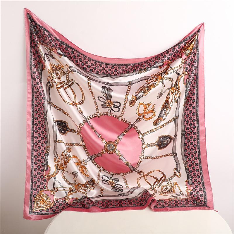 90*90CM Woman Handkerchief for Head Silk Head Scarf Foulard En Satin Neckerchief Luxury Silk Purse Scarf SJ02