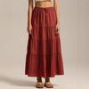 Women's Casual Maxi Skirts Summer Boho Solid Beach Elastic High Waist Pleated A-Line Flowy Swing Long Maxi Skirts Elastic Waist Long Skirt for Women