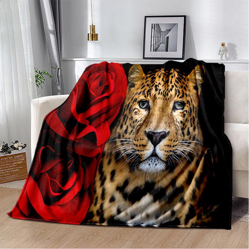 

Beast Animal Roses and Leopard Cheetah Blanket Soft Throw Blanket for Home Bedroom Bed Sofa Picnic Travel Office Cover Kid 75x90cm