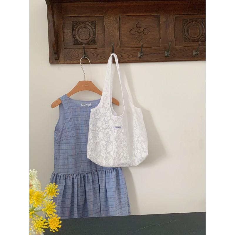 Korean Style Embroidered Lace Tote Bag Soft Square Shoulder Daily Wear