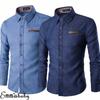 Men's Casual Slim Fit Stylish Wash Denim Long Sleeves Jeans Shirts Smart Casual Fashion Men Clothes