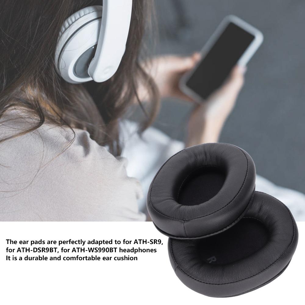 2PCS Leather Replacement Ear Pads Soft and Comfortable Noise Isolation Ear Cushions for ATHSR9 ATHDSR9BT ATHWS990BT Headphones