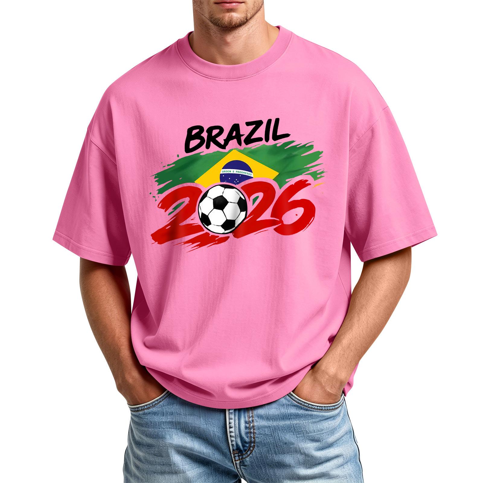 

Men s Casual Short Sleeve Crew Neck T-Shirt with Brazil 2026 Football Print Lightweight Comfortable Fit XXL