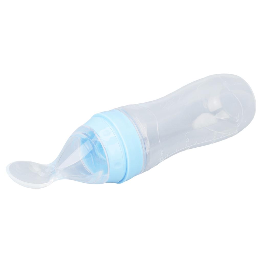 Food Feeder Soft Silicone One Handed Operation Scale Design Feeder with Soft Spoon for Elderly Patients Blue