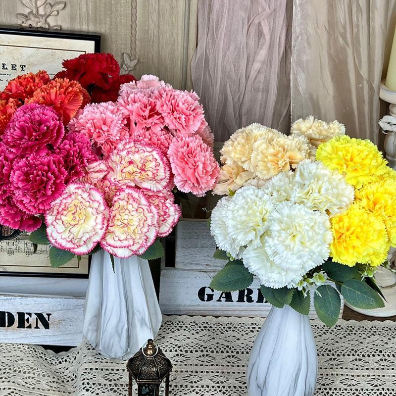 Artificial 7-Heads Carnation Bouquet 1Pcs Waterproof Fake Floral for Holiday Celebration Home Party Decoration