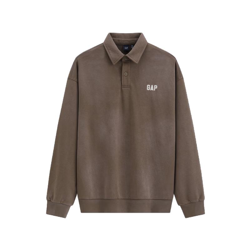 Gap Unisex Vintage Washed Logo Embroidered Loose Long Sleeve Polo Shirt