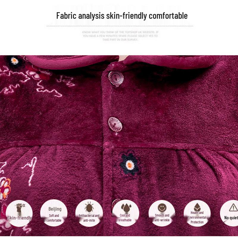 Women's Winter Warm Flannel Pajamas Set for Middle-Aged and Elderly - Cozy Granny Home Wear for Autumn and Winter