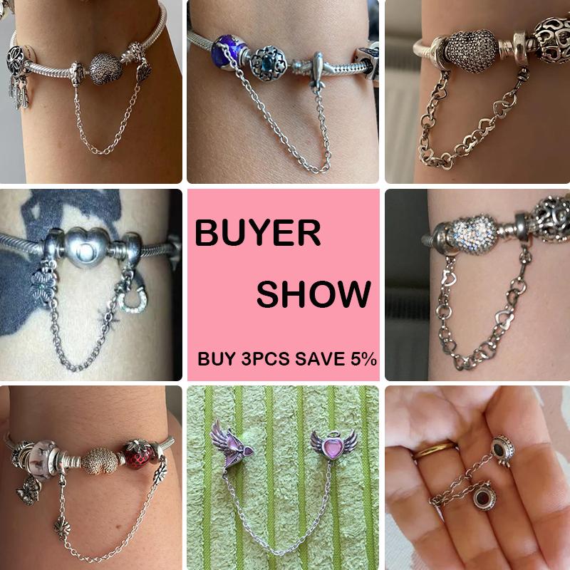925 Silver Fashion Star Moon Safety Chain Spacer Beads Charm Beads for Original Bracelet Beautiful DIY Jewelry