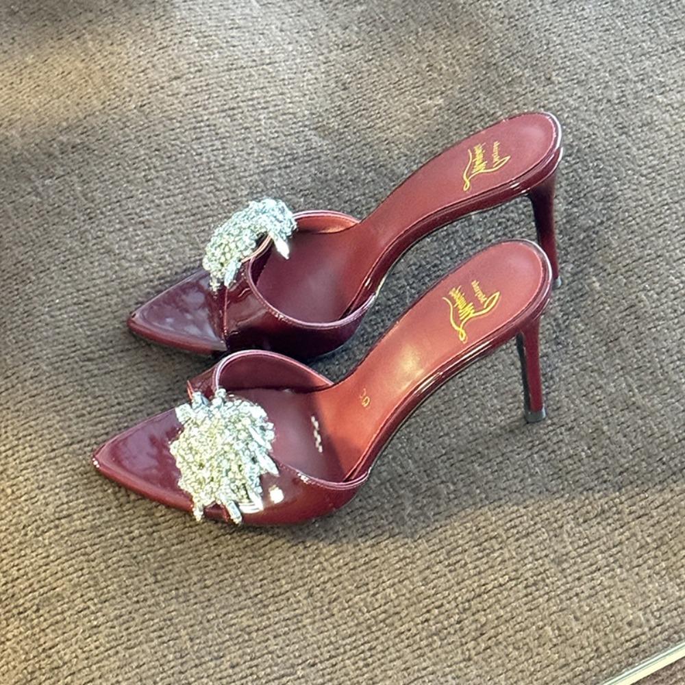 Fashion Slippers for Women's 2025 Summer New Model Rhinestone Stunning High Heels Cool Slippers Pointed High Heels Sandals for Women