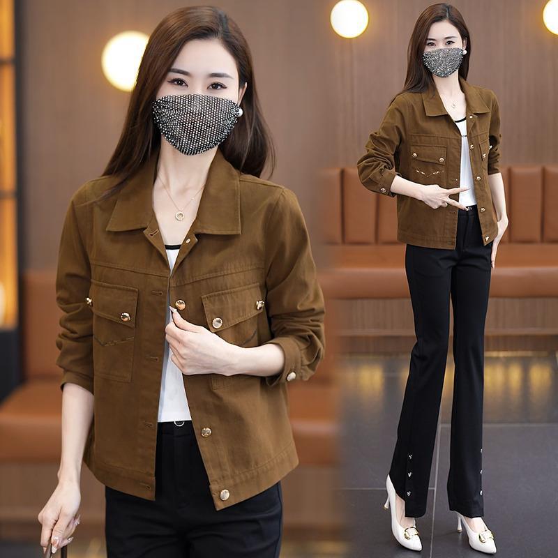 Spring Women s Slimming Brown Lapel Jacket XL кофейный