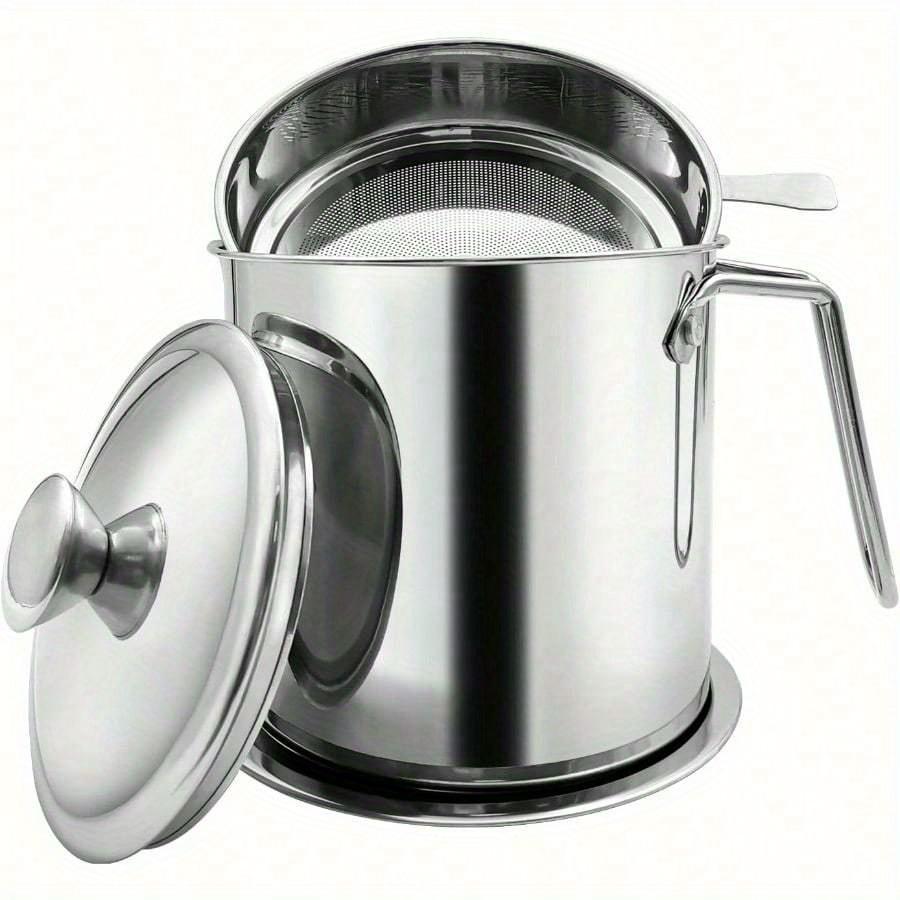 Bacon Grease Container With Strainer, 1.3L And 1.7L And 2.1L Grease Strainer And Container With Dust-Proof Lid, 304 Stainless Steel Oil Filter Storage