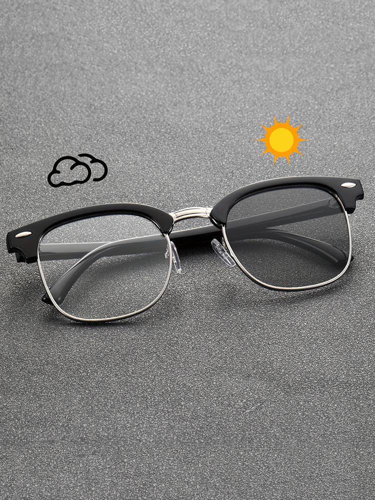 

1PC Fashion Square Classic Browline Metal&Plastic Frame Vintage Photochromic Glasses For Daily Life Outdoor Eyewear Accessories.
